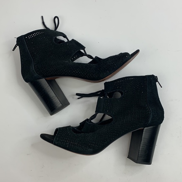 Crown Vintage Leather Heeled Sandals 8.5 Open Toe Perforated Lace and zip up - Picture 12 of 13